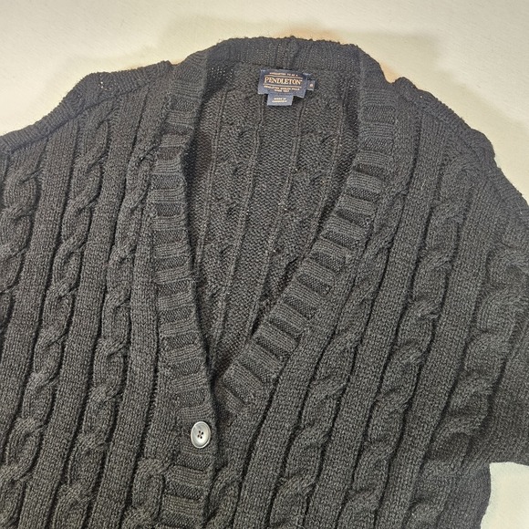 Pendleton Sweaters - Pendleton Wool Cardigan Sweater Shetland Fisherman V-Neck Women's Small Black